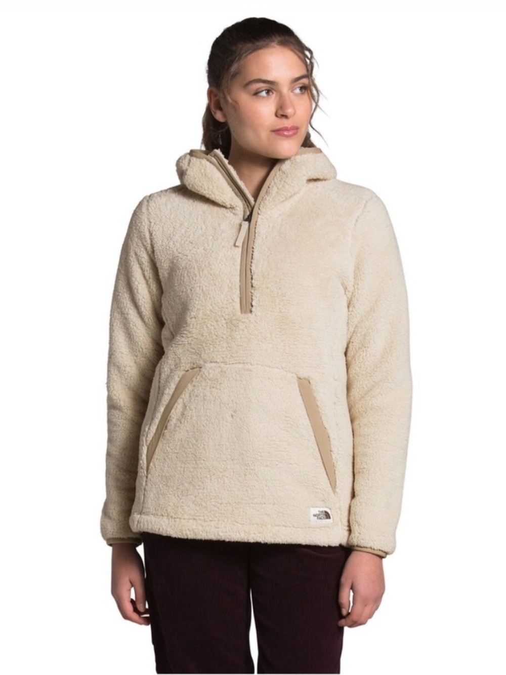 North Face Women's Campshire Pullover Hoodie Sherpa Fleece Small Cream Gray